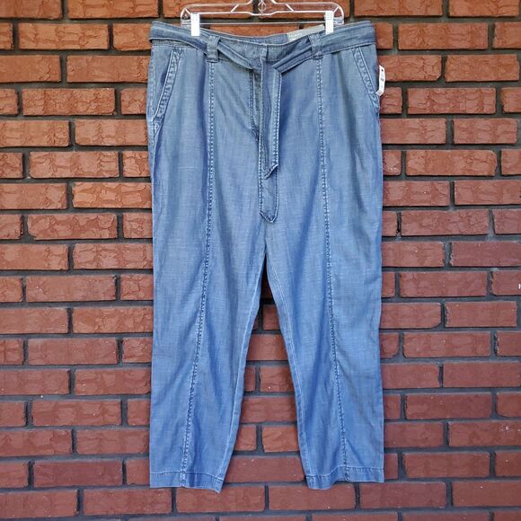 Talbots Pants - NWT Talbots Tie Waist Ankle Chino Pants Sz 18 Chambray Blue Pockets Slim Leg
